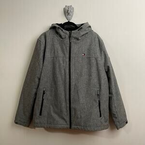 Tommy Hilfiger XL zip up jacket hoodie fleece gray black winter outdoor neutral